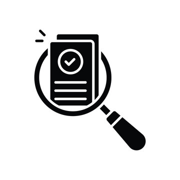 Review, assesment or audit icon. Simple solid style. Research, overview, report, case, data, glass, document, analysis, discovery, check concept. Silhouette, glyph symbol. Isolated design.
