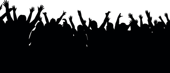 Energetic crowd silhouette arms raised cheering celebration festival vector