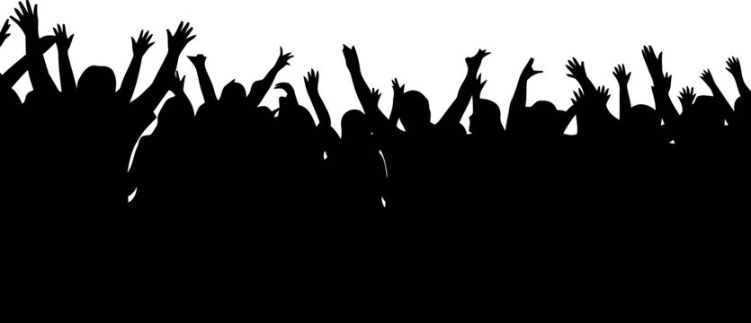 Energetic crowd silhouette arms raised cheering celebration festival vector