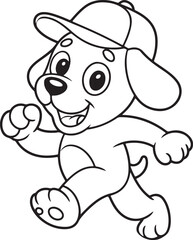 Cartoon Puppy Running Line Drawing Vector Coloring Book Illustration