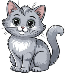 Obraz premium Adorable cartoon grey kitten with big eyes