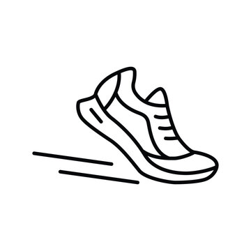 Running shoes icon. Simple outline style. Shoe, run, sneaker, exercise, runner, foot, workout, marathon, leisure, athlete, sport concept. Thin line symbol. Isolated design.