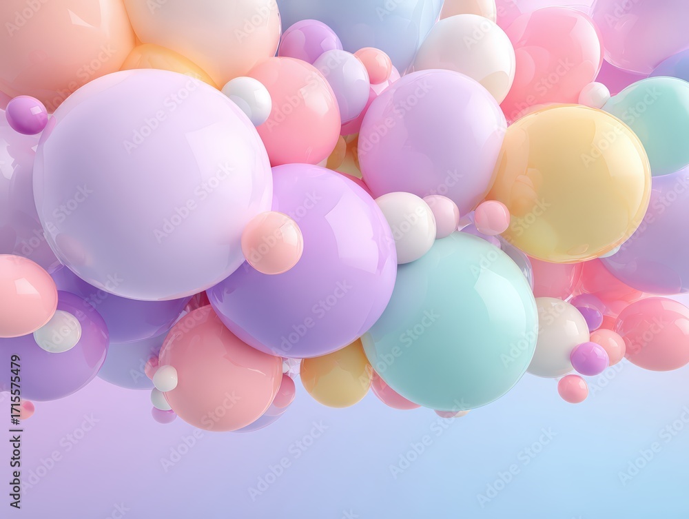 Poster an assortment of pastel colored spheres and balls creates a soft and visually appealing abstract bac