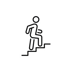 Man climbs the stairs icon. Simple outline style. Stair, walk, climb, staircase, step, up, career, person, rise, level, business concept. Thin line symbol. Isolated design.
