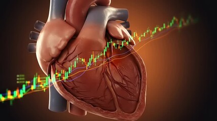Heart illustration with financial graph overlaying it - Powered by Adobe