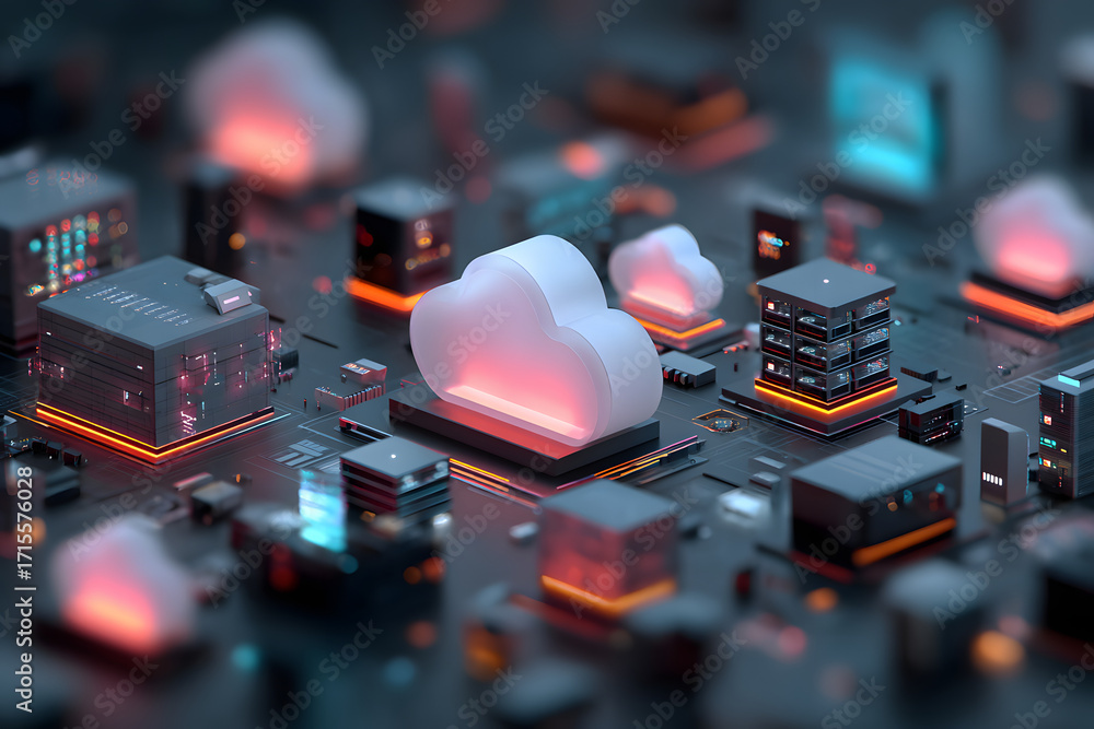 Aufkleber cloud technology, computing. devices connected to digital storage in the data center via the interne