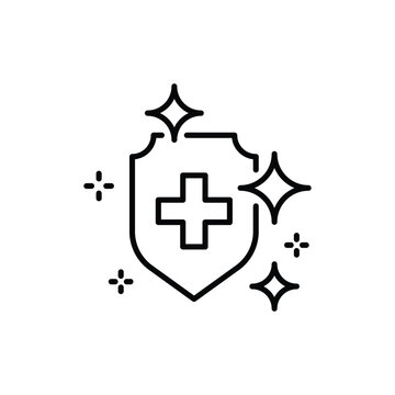 Sterile icon. Simple outline style. Health protection, medically sterile, medical cross with clean shiny surface, hygiene, hospital concept. Thin line symbol. Isolated design.