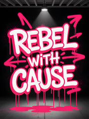 Rebel with a cause graffiti art pink and white street style design for posters and backgrounds