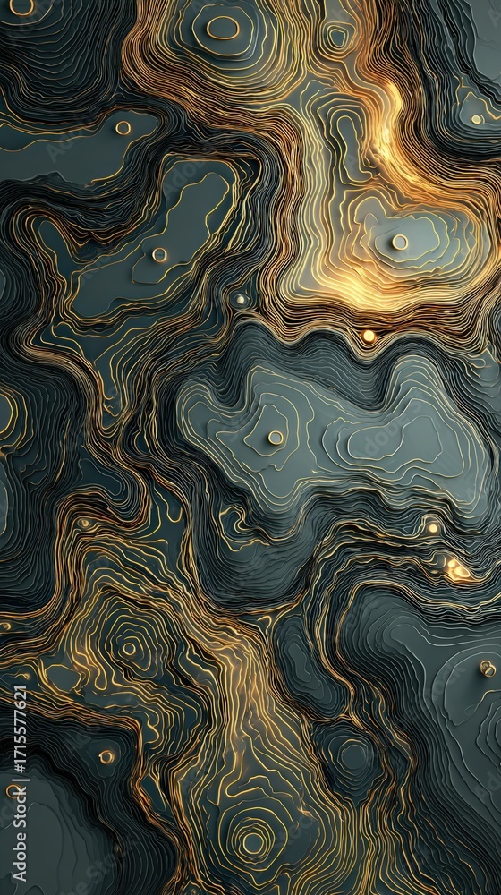 Poster abstract topographic map with golden lines creating a luxury and elegant background for wallpapers a