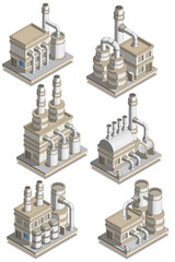 Set of industrial buildings. Isolated on white background. Isometric. Vector illustration.