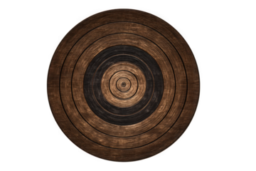 Circular wooden texture with concentric rings in dark and light tones.