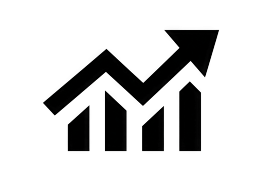 Abstract black graph icon with upward trend and arrows.