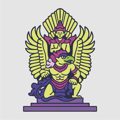 Flat Cartoon Garuda Wishnu Kencana In Bali Symbol Icon with Person Character on Top