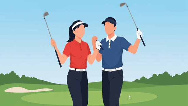 illustration of a man and woman playing golf as a pair
