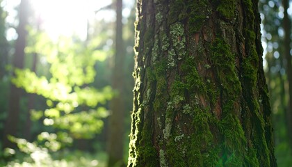 Obraz premium Forest trunk bathed in sunlight