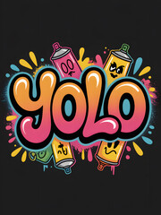 YOLO Graffiti Text Spray Paint Cans Cartoon Style Vector Illustration