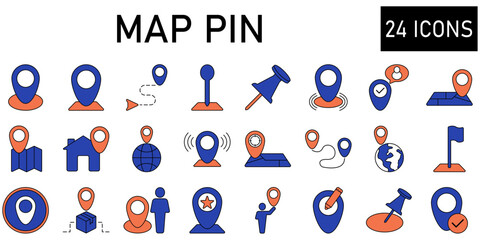 Fototapeta premium Map Pin Line Editable Icons set. Vector illustration in modern thin line style icons Isolated on transparent background.