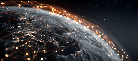 Interconnected communication lines on a globe symbolizing global reach instant online connections