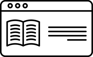 Online Course Icon for Digital Training and Study. Line art online course window with play button and book symbol representing digital education e learning training study and professional development 