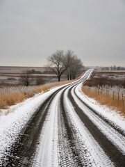 Obraz premium Winter road journey snowy landscape pathway rural area photography tranquil environment perspective nature's serenity