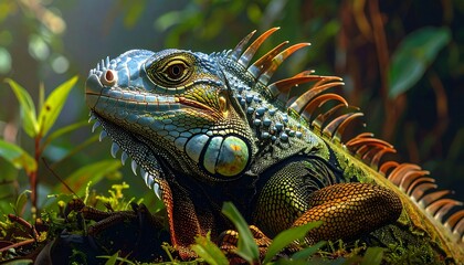 Obraz premium Vibrant Iguana in Lush Tropical Environment