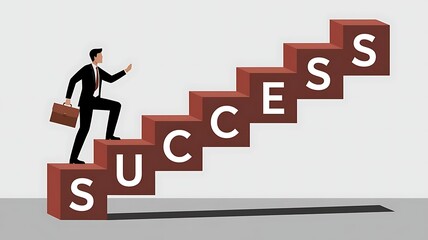 Corporate Career Growth Concept with Businessman Climbing Stairs to Success Representing Professional Ambition and Strategic Achievement
