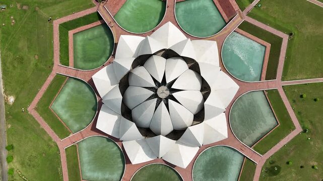 Aerial shot of Lotus Temple Bah&aacute;ʼ&iacute; House of Worship in New Delhi, India