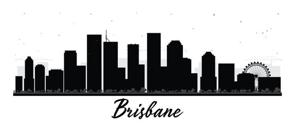 Brisbane Australia City skyline silhouette with black buildings isolated on white. Business travel and tourism concept. Cityscape with famous landmarks.