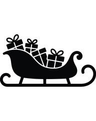 Vector silhouette illustration of a sleigh filled with wrapped gifts, perfect for festive holiday and Christmas designs
