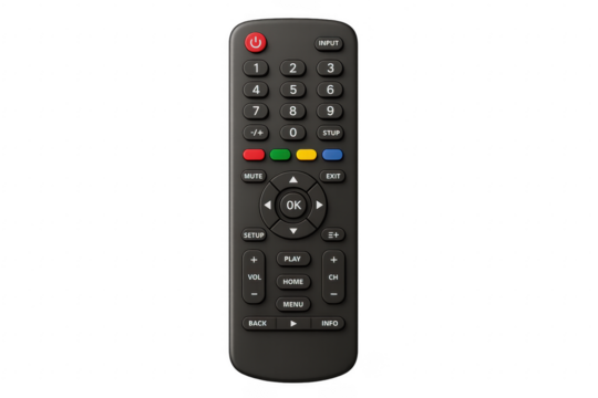 Black remote control providing entertainment and home automation