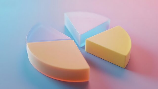 3D pie chart segments in pastel colors on gradient background