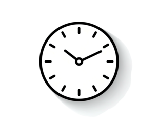Simple white clock icon with a subtle shadow