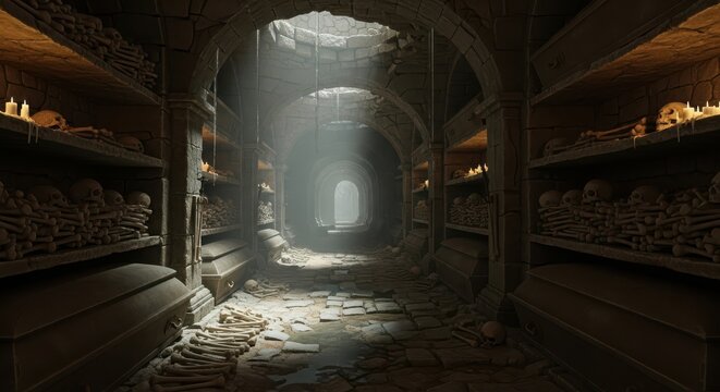 Ancient Dungeon Crypts Filled With Skeletons and Ancient Relics