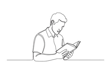 Continuous Line Drawing of a man reading a book