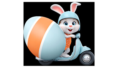 Fototapeta premium easter bunny with egg on the motorcycle on black background