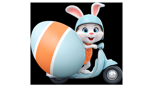 easter bunny with egg on the motorcycle on black background