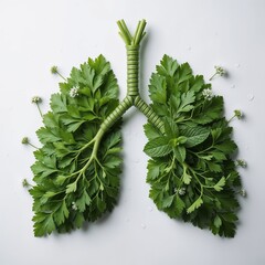 Close-up of lungs created with fresh herbs symbolizing health and nature