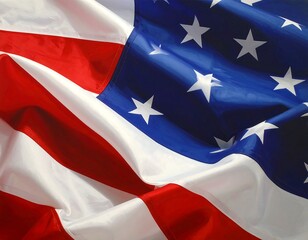 Close-up view of an American flag, showcasing vibrant colors and the textured folds of the fabric.
