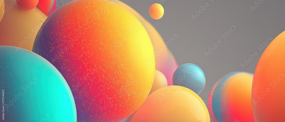 Poster an abstract composition of vibrantly colored spheres creates a visually engaging and dynamic three-d