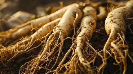 Ginseng: Traditional Herbal Supplement for Energy & Wellness. Korean, American & Asian Varieties. Used in Teas, Extracts, Capsules. Supports Focus, Immunity & Daily Vitality. 