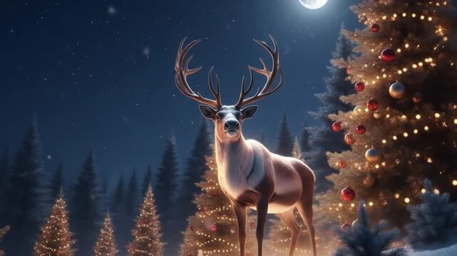 Deer at the Edge of Snowy Forest