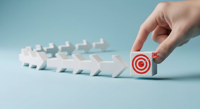 Achieving goals, moving forward with success, business target marketing