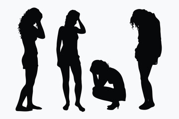 Silhouettes of women displaying sadness grief and emotional distress