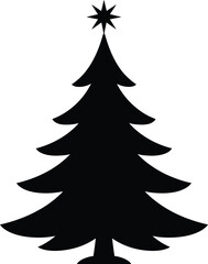 Christmas tree silhouette, black vector, isolated on white
