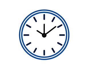 A simple, round clock face, showing a specific time.  Dark-blue border, white face, and black hands
