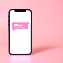 Modern smartphone displaying colorful messaging app icon on a vibrant pink background during a creative digital setup