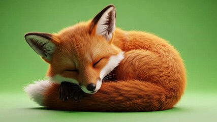 A cute red fox curled up sleeping peacefully on a soft green background - Powered by Adobe