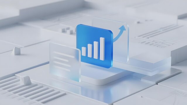 3D visualization of a bar chart with upward trend on a digital platform - Powered by Adobe