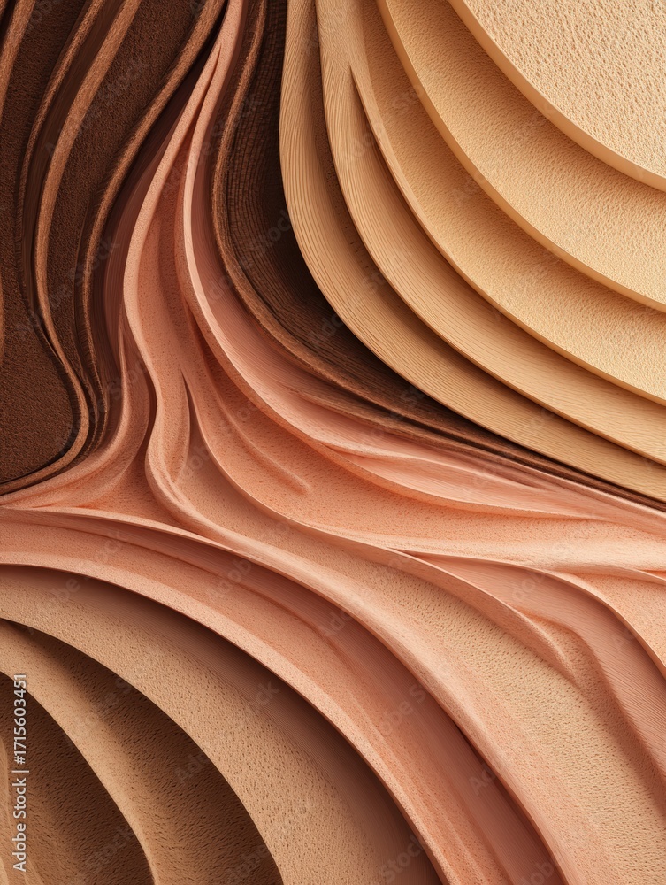 Poster beige and brown abstract waves cascade down the image in a curved and textured pattern resembling so