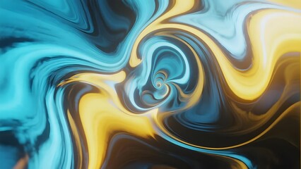 Abstract fluid art with swirling blue and yellow patterns
